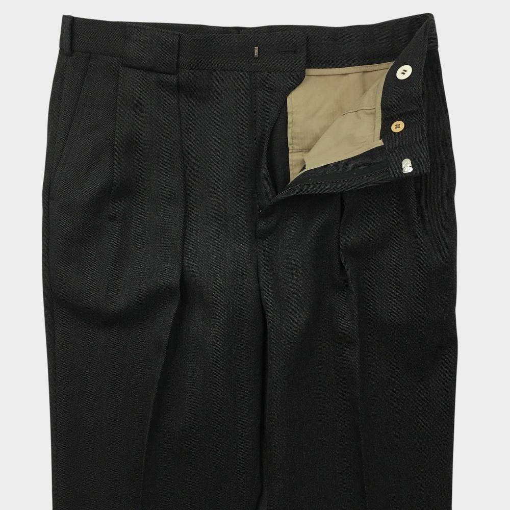 VINTAGE Mens Double Pleated Gabardine Wool Dress Pants Suspender Buttons 33x29